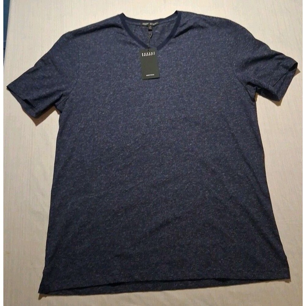 Robert Barakett Montreal T-Shirt Sz Lrg Navy Blue Cotton V-Neck Short Sleeve NWT
